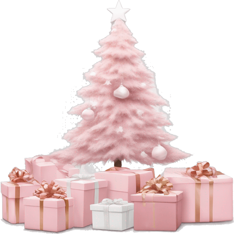 Light pink Christmas gifts under a white Christmas tree  emoji