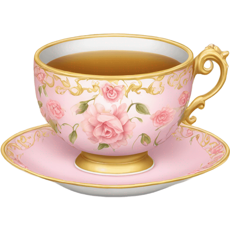 princess tea cup with pink flowers and gold details  emoji