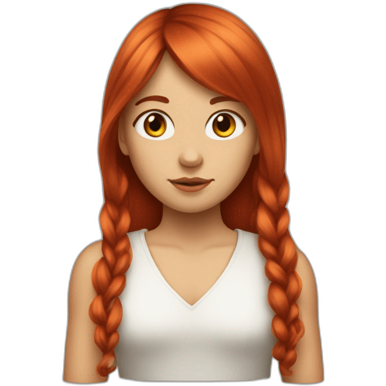 Girl with long red hair and bang and white ouchanka emoji