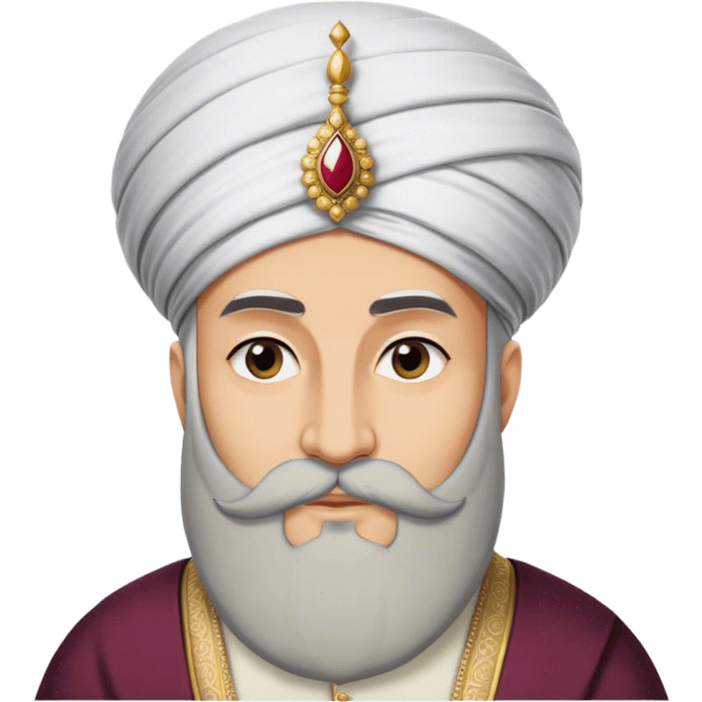 ​Cinematic Realistic Portrait of Suleiman the Magnificent, depicted as a regal Ottoman sultan adorned with a large, white, round, tall turban and a majestic grey beard, his commanding gaze bathed in warm, historic lighting that exudes timeless authority and grandeur, emoji