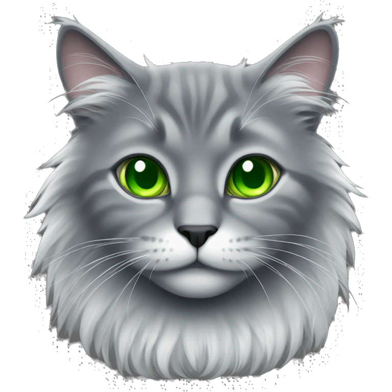 grey fluffy cat green eyes emoji