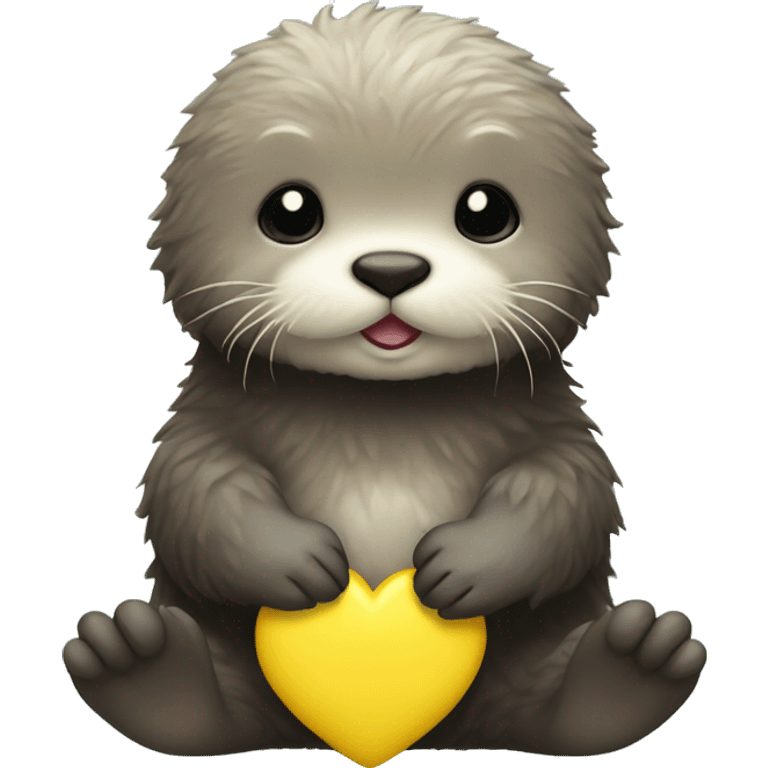 Fluffy Baby sea otter with yellow heart in its paws emoji