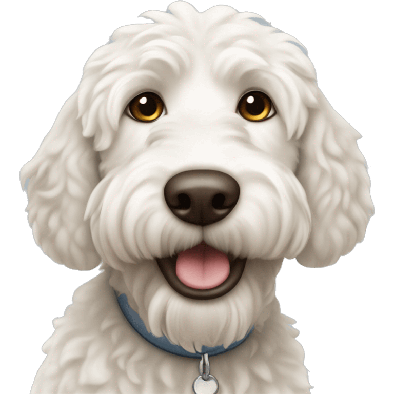 White Labradoodle dog with dark brown ears  emoji