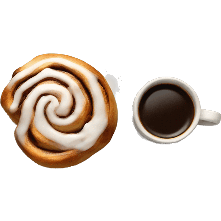 Cinnamon Roll on a plate next to a cup of coffee emoji