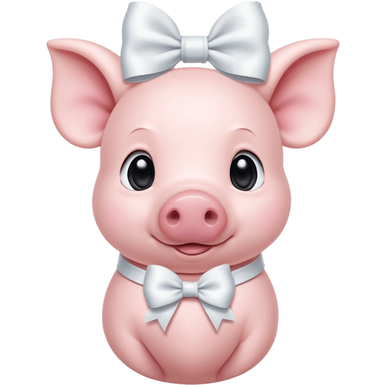 Cute light pink Piglet with big white bow around neck emoji