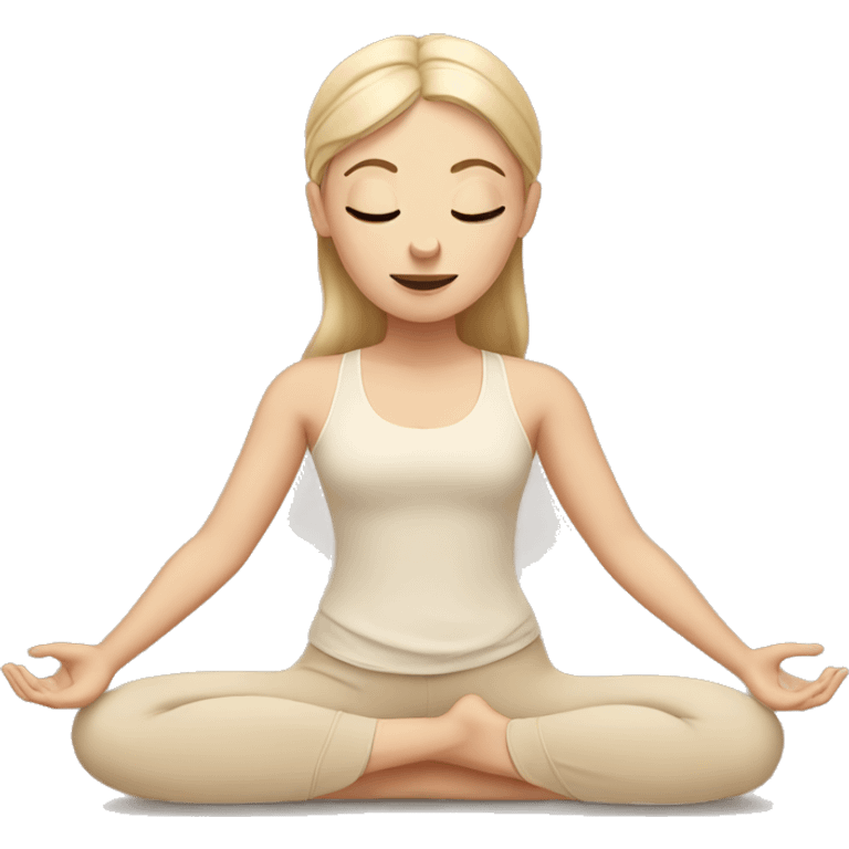 White Girl doing yoga in beige tones  emoji