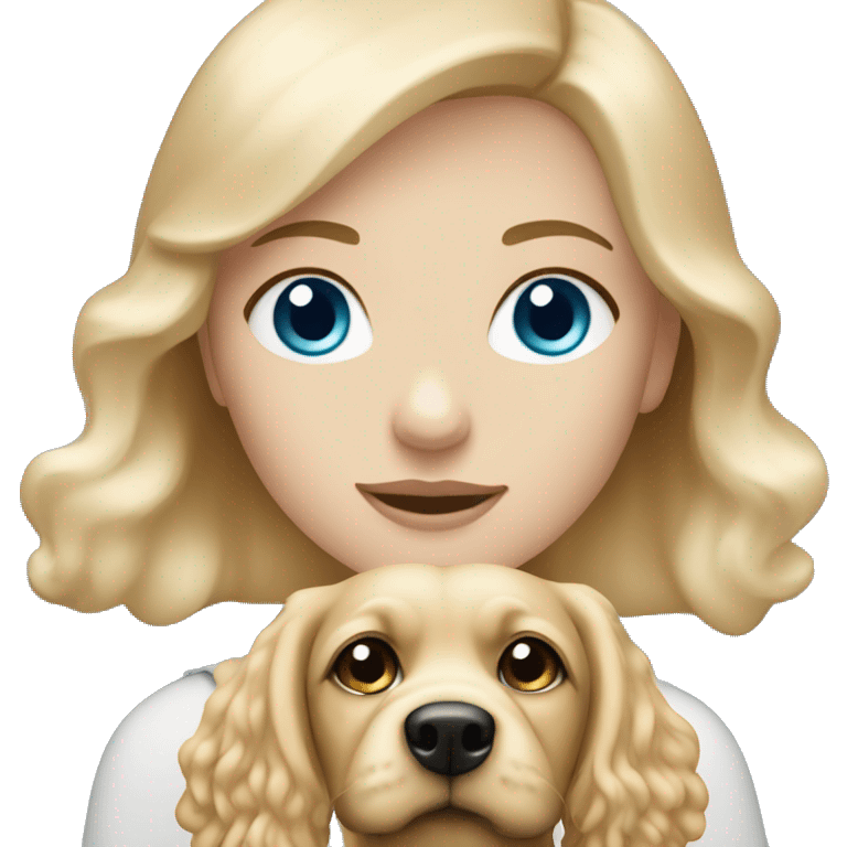 blonde haired girl with blue eyes holding a beige cockapoo emoji