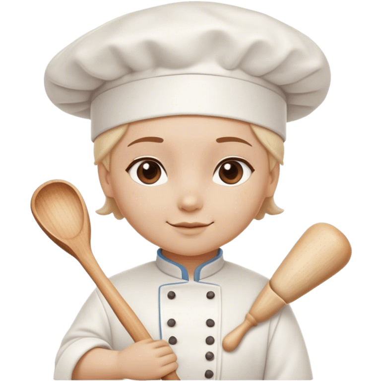 Cinematic Realistic Chef Hat & Rolling Pin, crisp white cotton hat with soft folds, resting beside a classic wooden rolling pin with smooth, polished curves, a light dusting of flour adding authenticity, warm kitchen lighting casting gentle shadows, glowing with a cozy and inviting charm. emoji