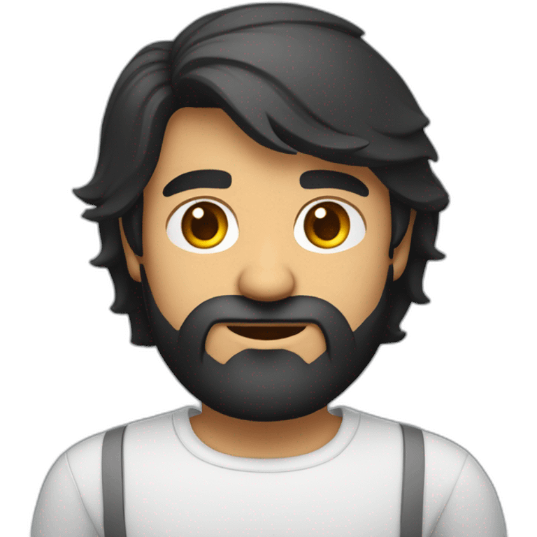 Indian white man developer in plain white shirt with sleeve up and nice medium length black hair and beard profile image emoji