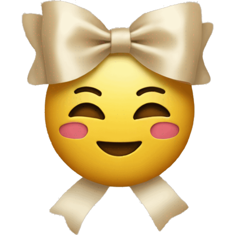 Happy emoji with beige glitter bow emoji