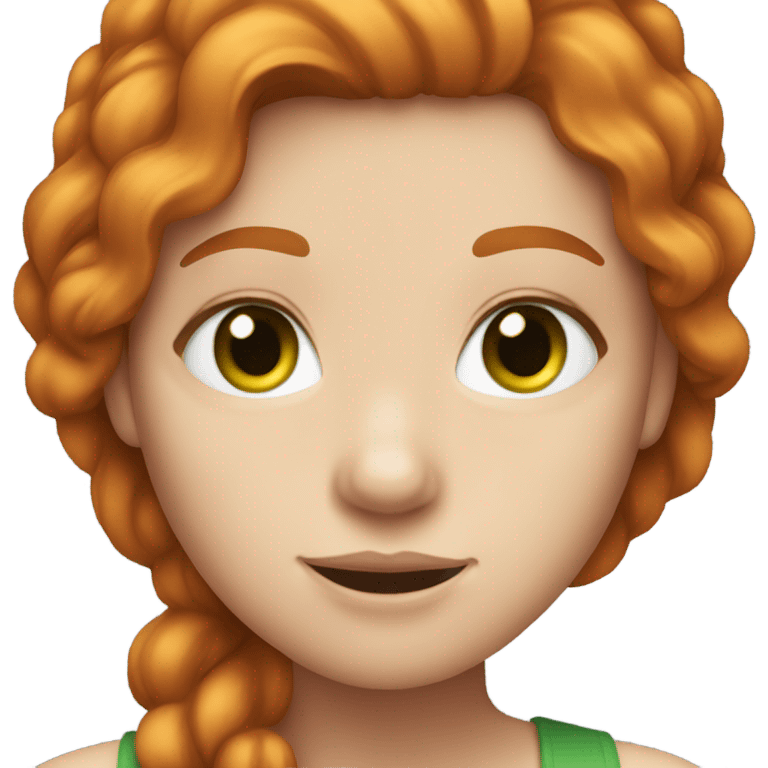 A girl with white skin, ginger hair white bank and green eyes emoji