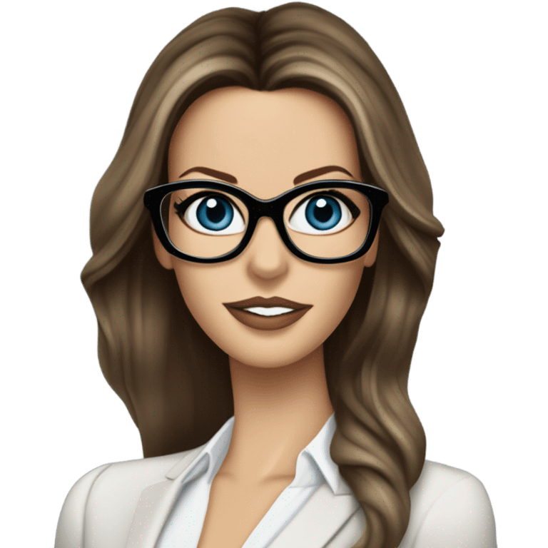 Realistic classy photo Kate Beckinsale blue eyes wearing glasses in a business meeting high fashion  emoji