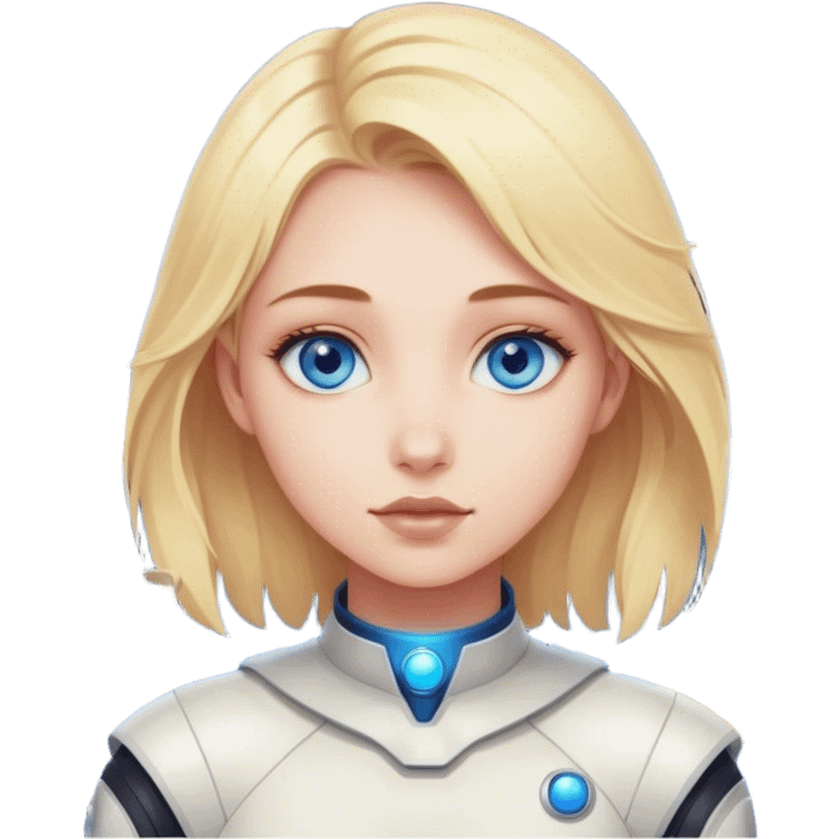 A blonde girl with blue eyes with many planets around her emoji