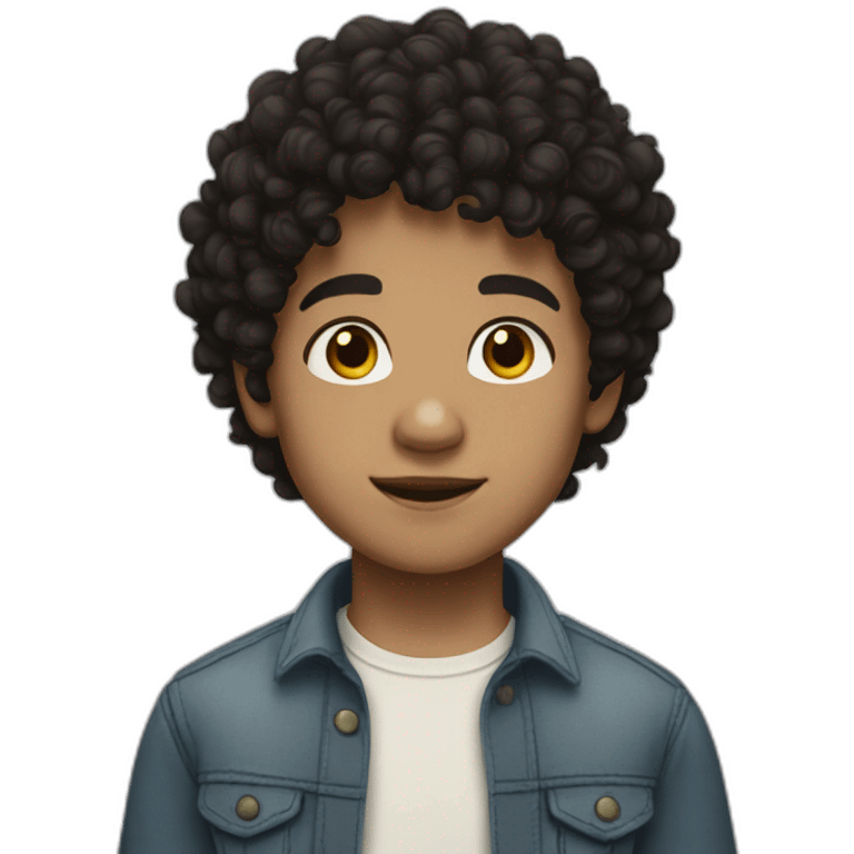 Boy, black curly hair, brown eyes, white skin emoji