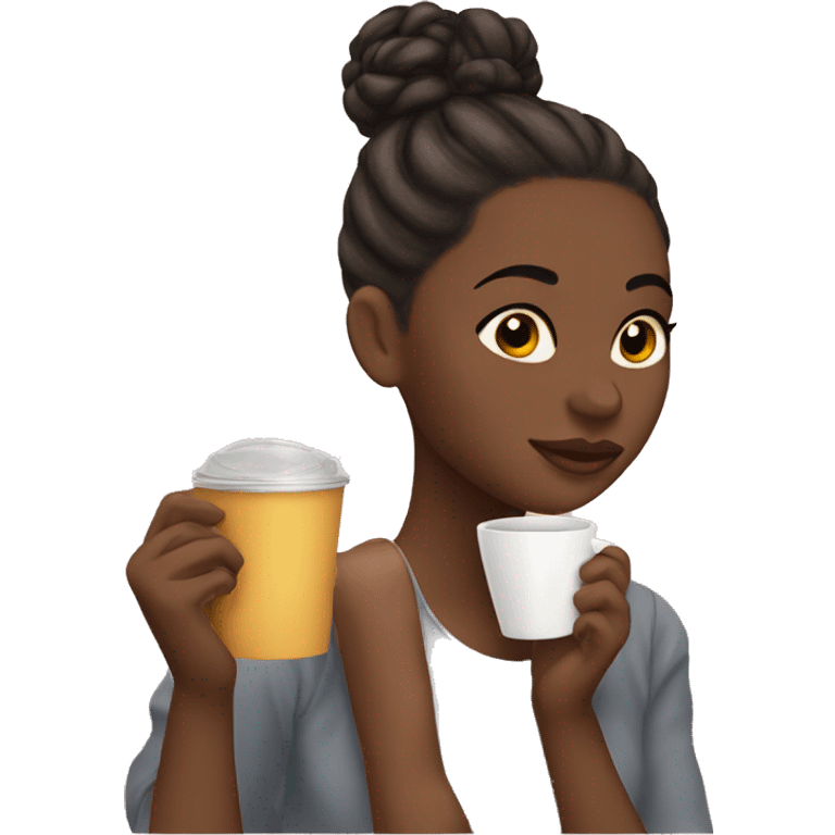 girl sipping tea hair in bun emoji