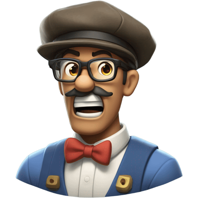 Nerdy principal that looks like he’s from team fortress 2 yelling at blue Mario for breaking the rules emoji