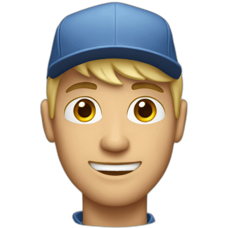 blonde guy wearing a cap with a mac book pro emoji