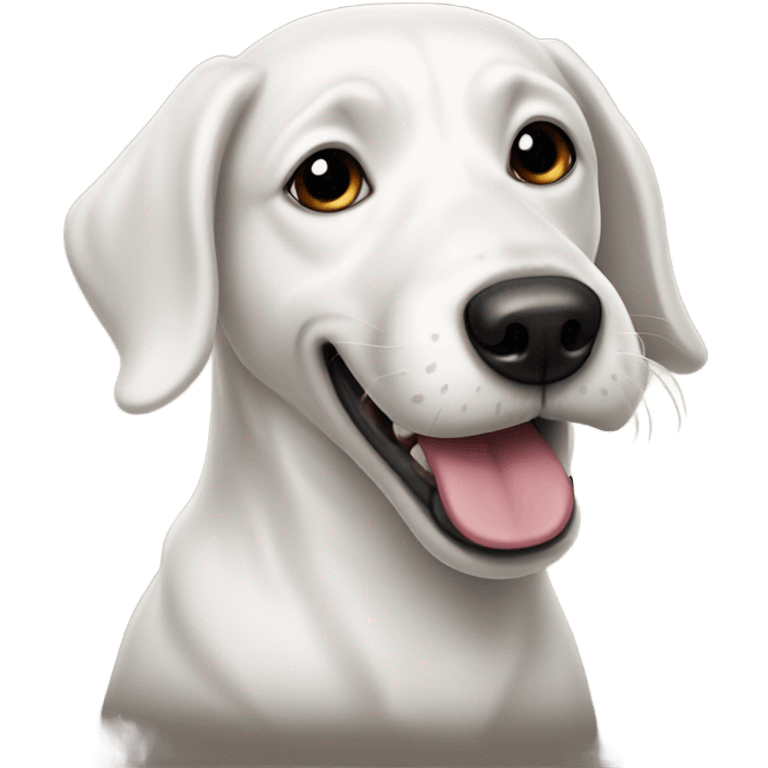 white dog with one black ear with tongue out  emoji