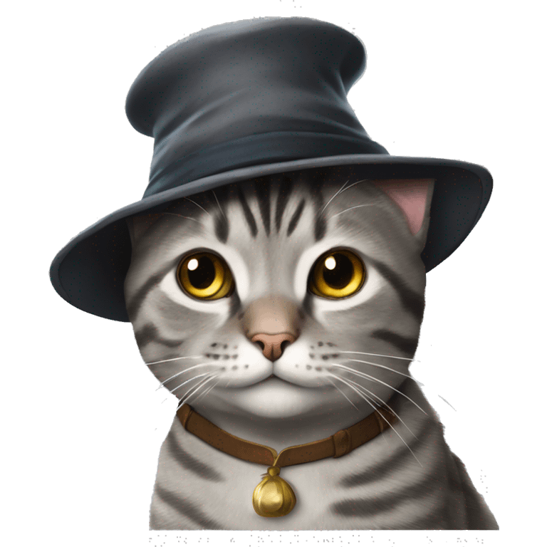 grey tabby cat scotch straight in hat from harry potter emoji