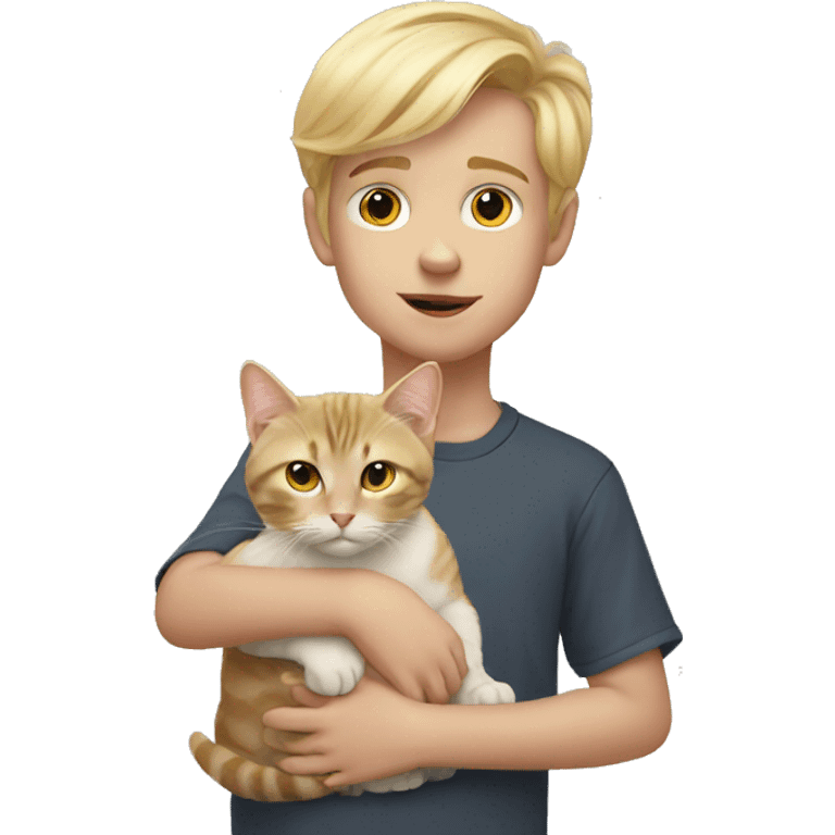 blonde boy with cat portrait emoji