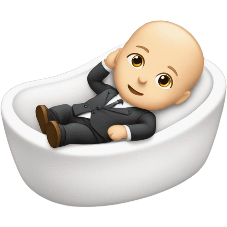 white newborn baby in a business suit lies in a cradle emoji