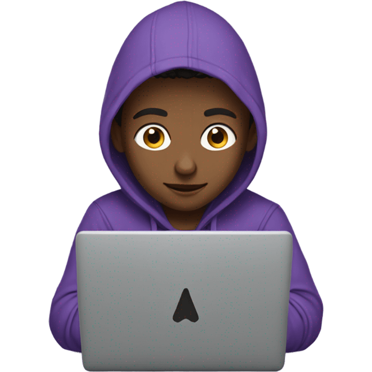 Boy in purple hoodie with laptop emoji