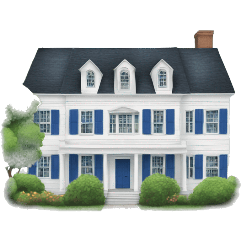 White colonial house with blue shutters emoji