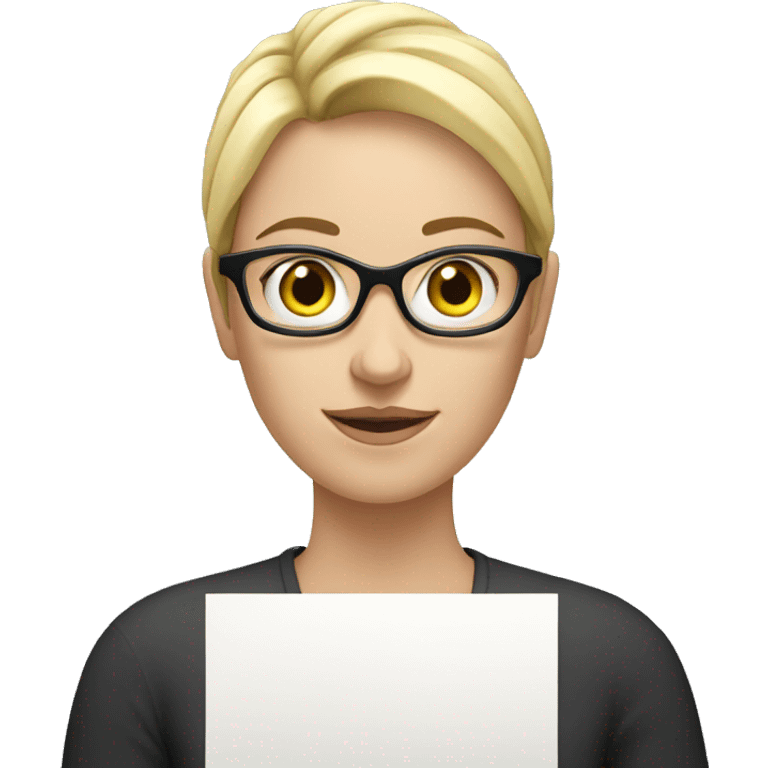 White woman holding sign with written 4 B emoji