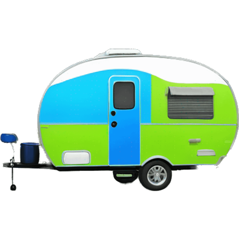 Realistic lime green and blue camping travel trailer isolated.  emoji