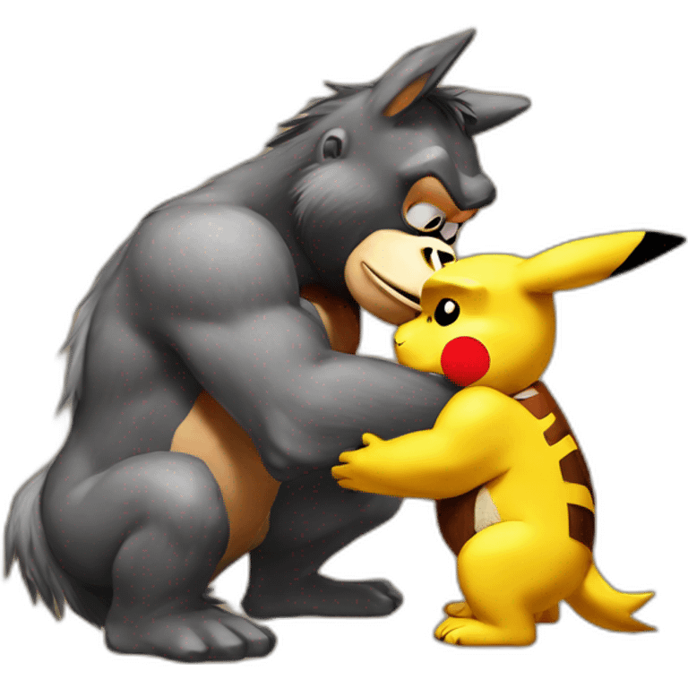 Donkey Kong giving Pikachu a kiss emoji