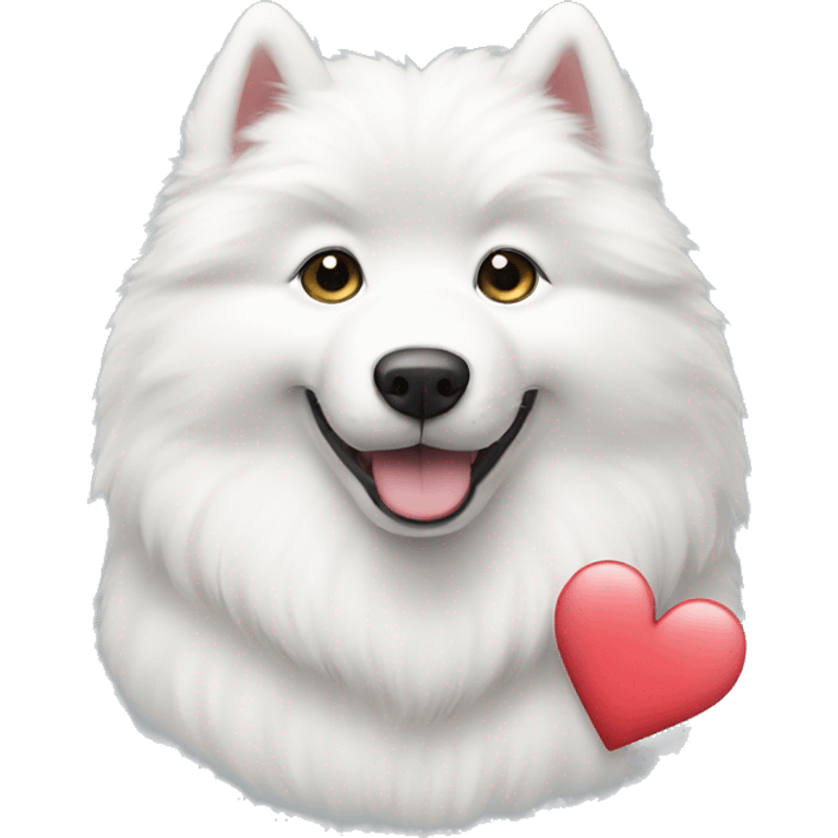 A samoyed dog shows a heart with a paw emoji