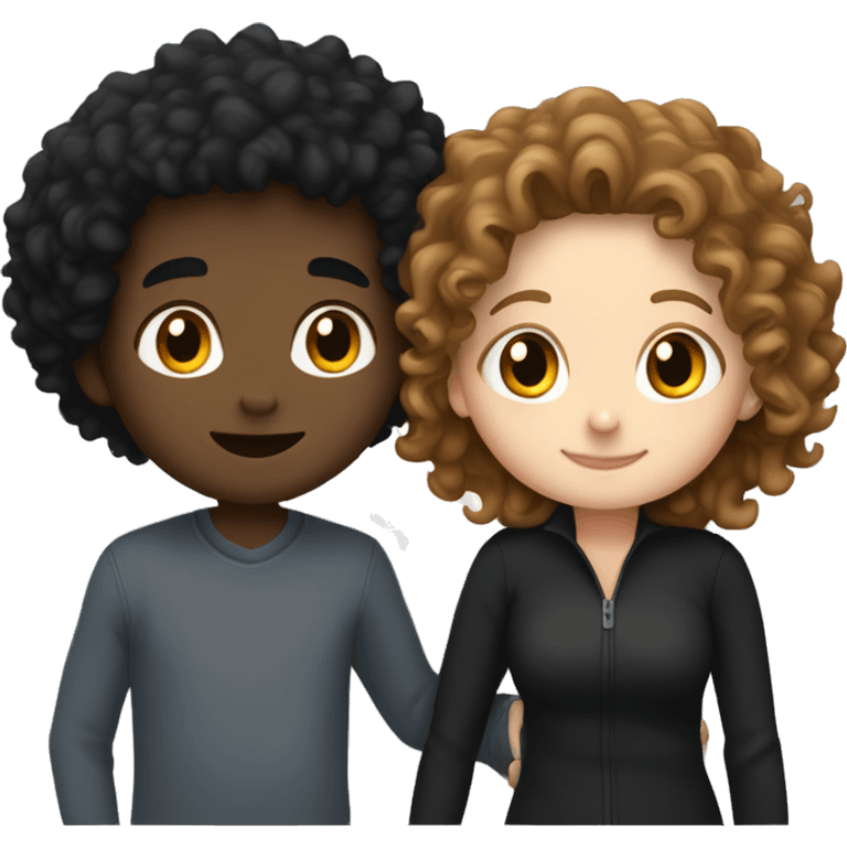 white girl with curly hair hugging brown boy with black hair emoji