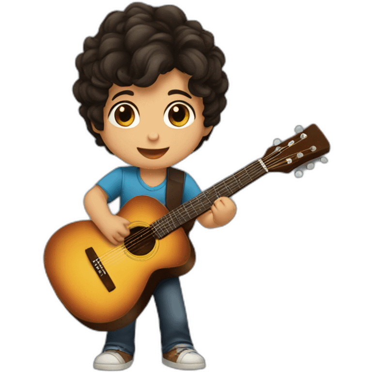 3 year old boy dark hair and brown eyes playing guitar emoji