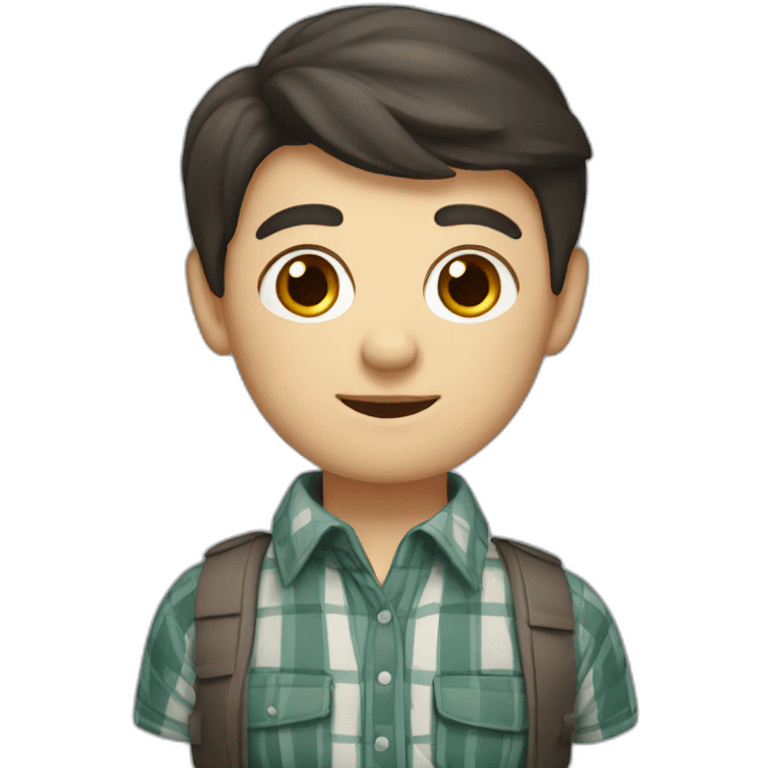 German dark hair teacher with a plaid shirt emoji