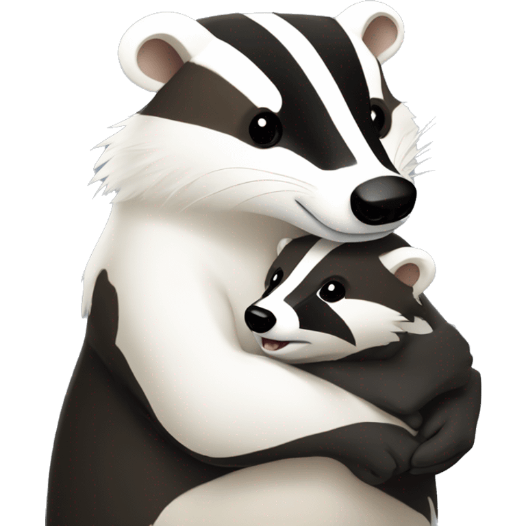 Badger cuddling small white ermine emoji