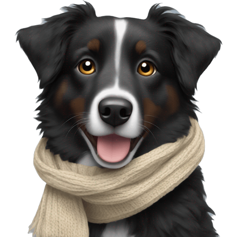 Small black australian shepherd dog wearing a knit scarf emoji