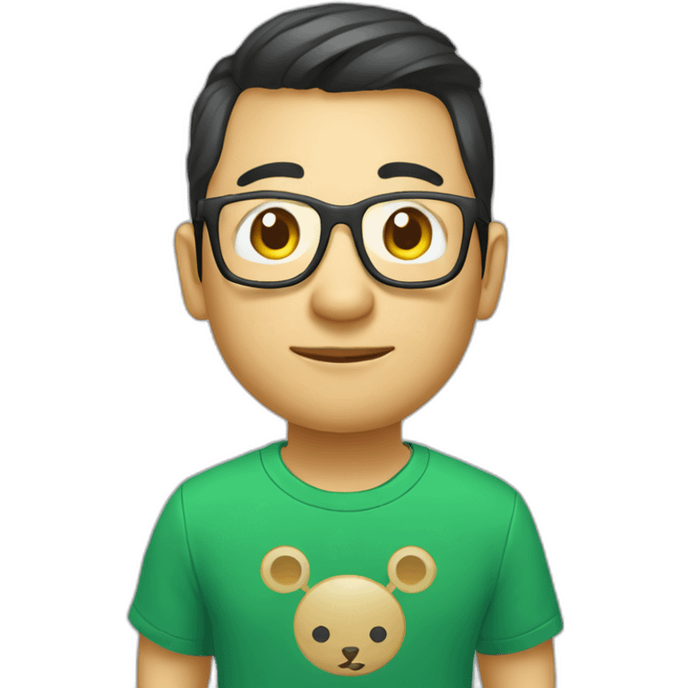 Chinese web developer, with glasses and a Vue.js logo T-shirt emoji