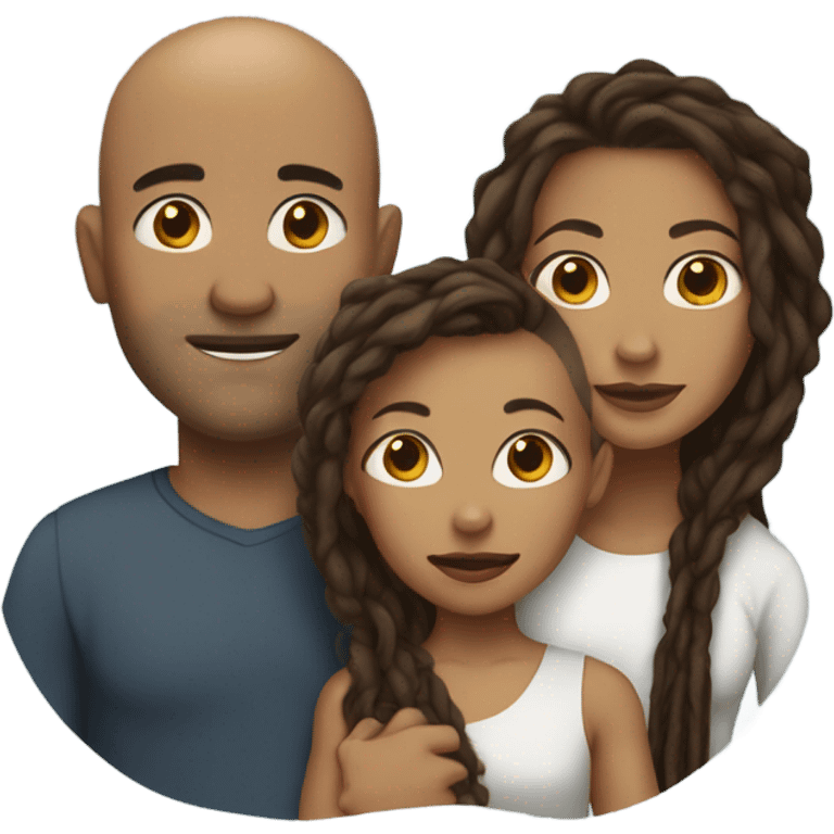 family- light brown skin mama with dark brown hair, bald headed dad, daughter with long hair and son with dreads emoji