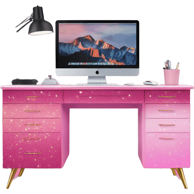 Pink ombre desk with glitter and computer  emoji