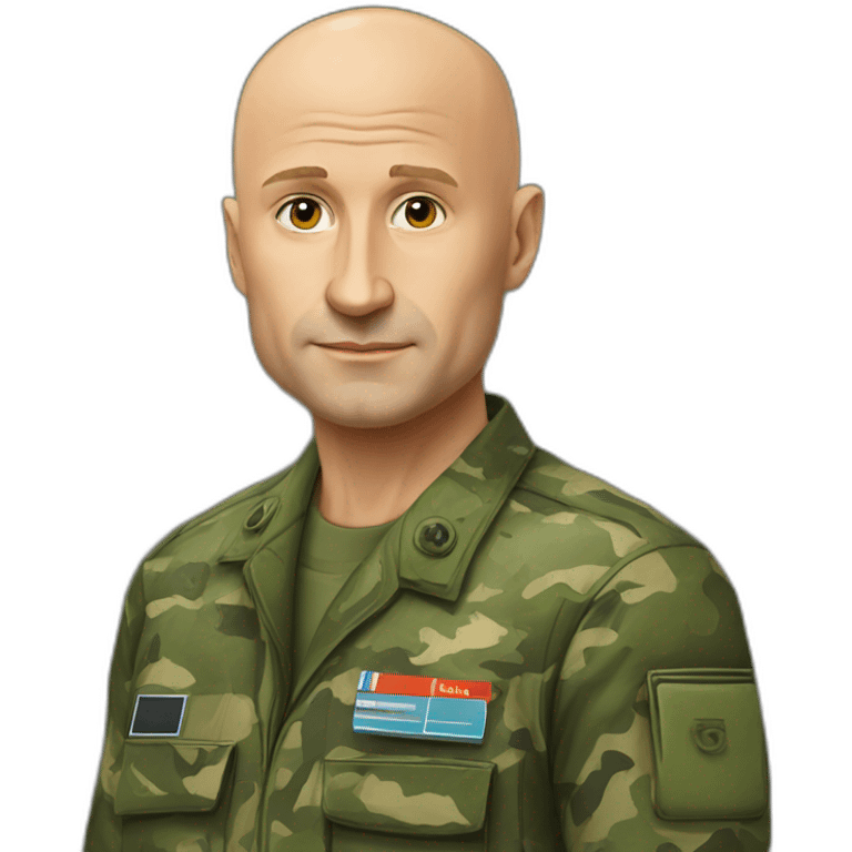 eugene prigoZhin in camouflage uniforms bald head speak mobile phone emoji