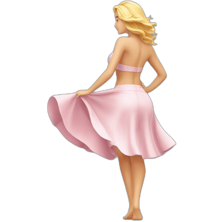 full body back view curvy caucasian-beauty-in small wide skirt lifted by the wind bikini emoji