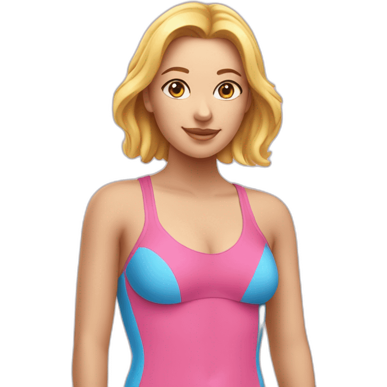 Femme en maillot de bain rose à trait bleu emoji