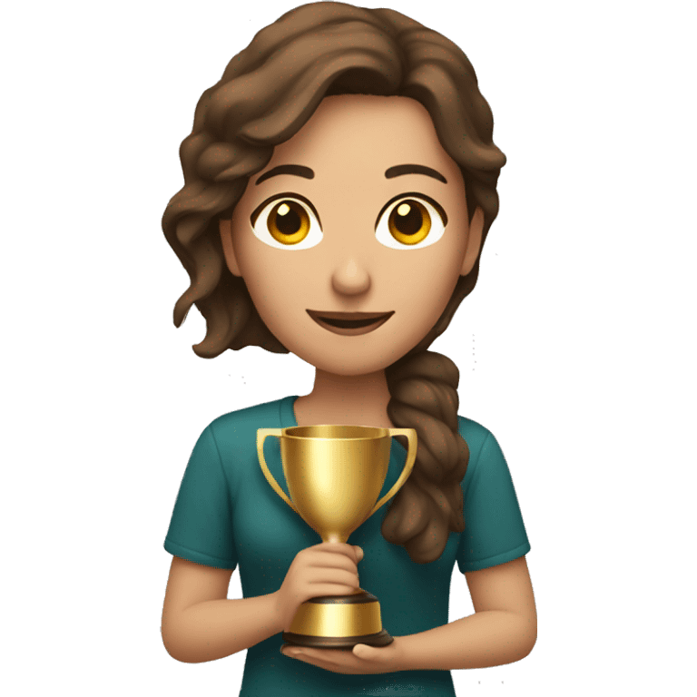 brown haired woman holding a trophy emoji