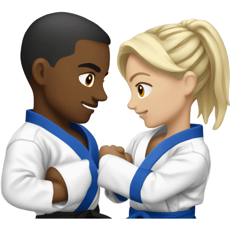 Blonde woman and brunette white man doing Jiu jitsu  emoji