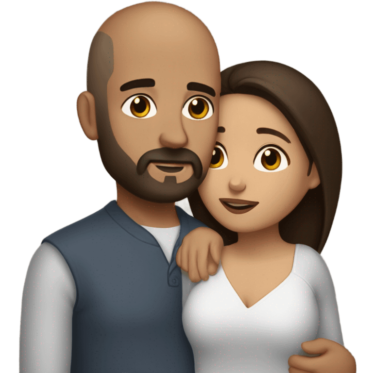 Comforting hug from brunette Puerto Rican with dark brown eyes to short, bald man with brown eyes and a beard emoji