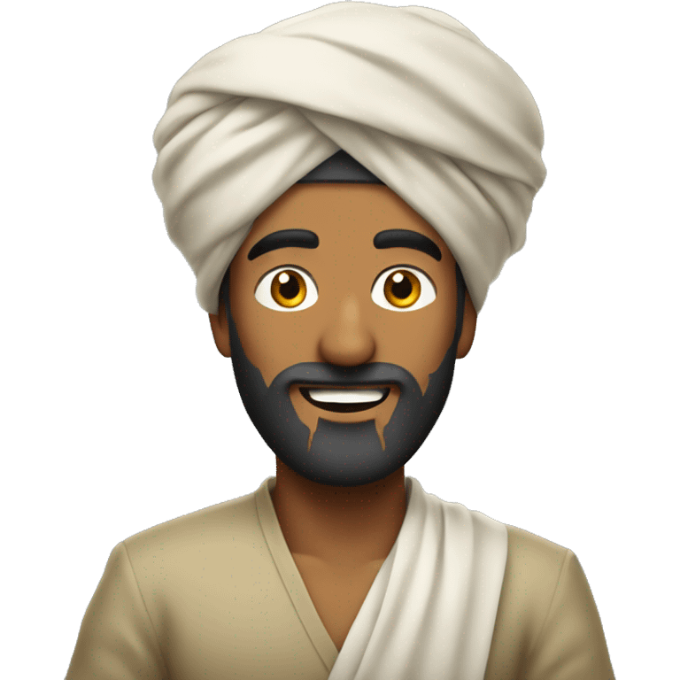 A medium dark man with a beard and a turban looking happy with poha emoji