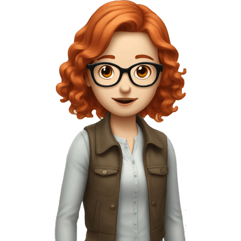 red hair pale girl emoji wavy mid length hair with glasses emoji