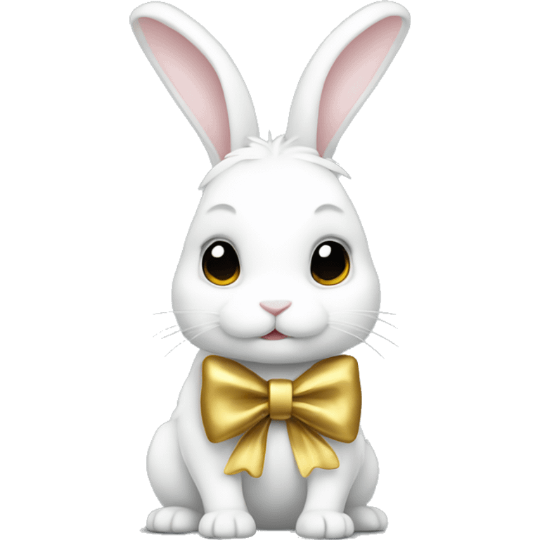 A white bunny   with a gold bow  emoji