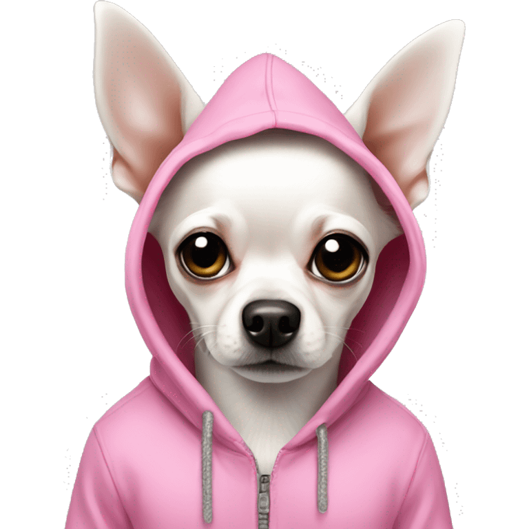 a white Chihuahua with one black ear with a pink hoodie  emoji