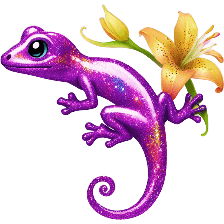 Lisa frank glitter gecko with a lily emoji